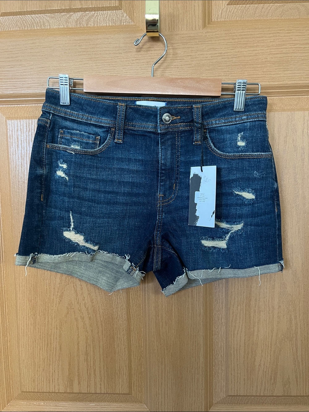 NWT Studio Blue Fast Lane Distressed Denim Shorts with Rolled Hem